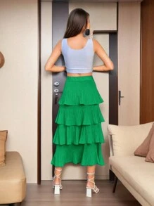 Long Ruffle Skirt - màu xanh lá - Xem 2