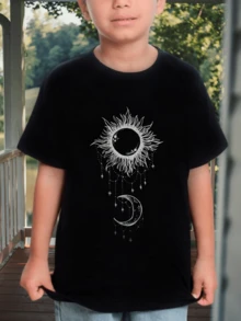 Unisex Black T-Shirt Sun And Moon Model - NEW Tumblr Style - Black - View 1