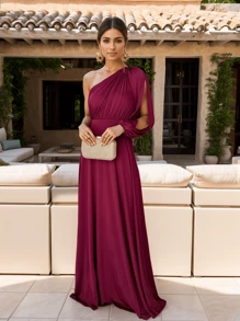 Long Party Dress Bridesmaid Wedding Guest Light Summer - Màu Đỏ Sâu - Xem 1