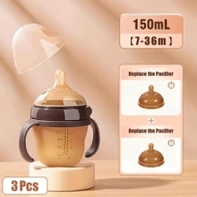 1pc 150ml/180ml/240ml/330ml Silicone Baby Bottle With Handle, Wide Neck Anti-Colic Feeding Bottle, Soft Material, Durable For Daily Use
