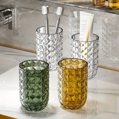 1 pieza Vaso de enjuague de lujo, Vaso para cepillo de dientes de pareja, Vaso de enjuague de plástico, Vaso de baño para el hogar, Accesorios de baño, Decoración del hogar, Muebles del hogar Decoración de baño del hogar Decoración de otoño Regreso a la escuela