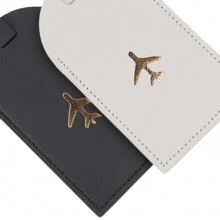 2pcs Fashionable Lightweight PU Leather Simple Style Airplane Pattern Solid Color Student Luggage Tag Set, Suitable For Flight, Back To School, Wedding, Honeymoon, Travel Gift For Couple Summer Travel Essentials Workout School Supplies Camping Holiday Essentials Vacation Accessories Travel Accessories Cruise Luggage Tags Suitcase Tag Bag For School School Accessories School Stuff - Multicolor - View 5