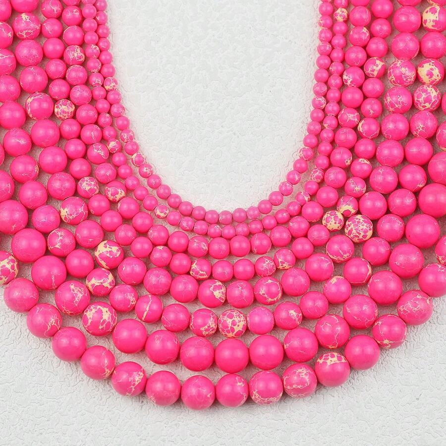 Hạt tròn màu hồng tự nhiên/tổng hợp 4mm/6mm/8mm/10mm, khoan, dùng làm vòng tay, vòng cổ, khuyên tai, trang sức thời trang, phụ kiện - Hồng thông hoàng gia - Xem 1