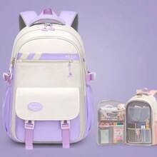 Large Capacity School Backpack For Student Women Men Unisex Waterproof - 紫色 - 查看 2