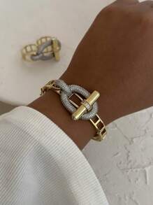 1set Luxury Copper Inlaid Zirconia Bracelet Bangle Ring Jewelry Set, Fashionable & Elegant, Gift Recommendation