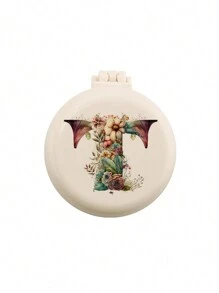 1个可爱26字母花卉婚礼专属迷你梳子，小巧便携迷你气垫梳，带折叠气囊按摩功能，内置镜子，旅行和露营必备 - 米色 - 查看 22