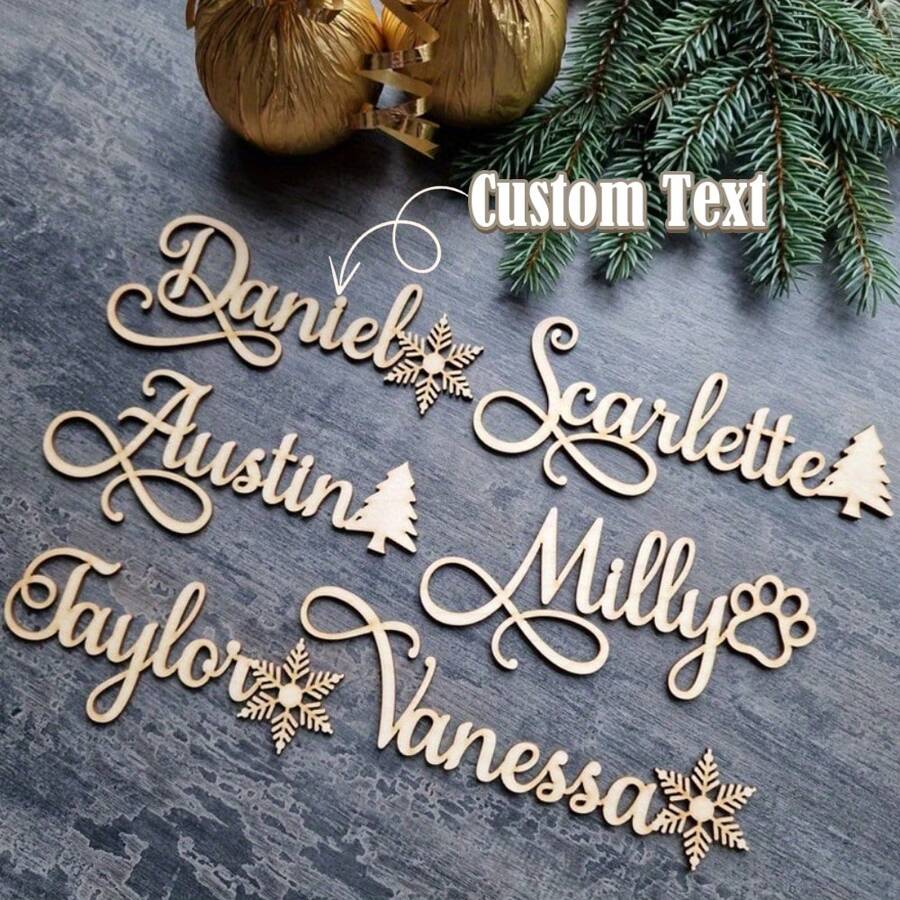 1 Thẻ tên quà tặng Giáng sinh bằng gỗ cá nhân hóa có thiết kế hình bông tuyết và cây thông, thích hợp làm quà tặng hoặc thiệp ghi tên, để treo tất và đồ trang trí ngày lễ, Giáng sinh - xyloid - Xem 1