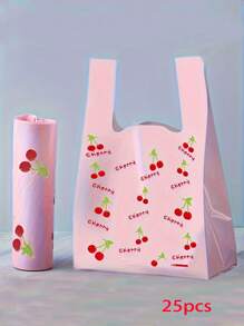 25/50个加厚礼品袋，樱桃图案手提袋，时尚购物袋，婚礼生日派对珠宝配饰包装，小饰品包装袋 - 粉色 - 查看 10
