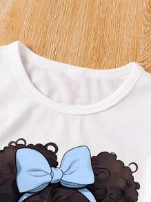 女童字母图案短袖上衣和工装裤套装 - 白色 - 查看 3