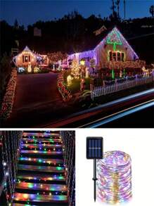 1pc Solar Outdoor Lights, Copper Wire 8 Modes Solar Fairy Tale Lights Garden Yard Tree Christmas Party Wedding