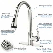1 Juego de grifo de acero inoxidable 304 con manijas de aleación de zinc, dos salidas de agua, diseño giratorio anti-salpicaduras, adecuado para cocina de autocaravana y hogar - Plateado - Ver 5