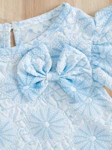 Baby Girl Textured Bow Decor Party Dress With Handbag - Baby Blue - View 4