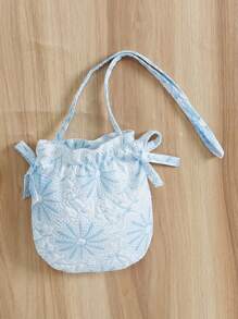 Baby Girl Textured Bow Decor Party Dress With Handbag - Baby Blue - View 7