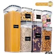 Juego de 7/10/24 recipientes herméticos para almacenamiento de alimentos con frascos grandes, organizadores y almacenamiento de cocina de varios tamaños, recipientes de plástico para cereales, harina, azúcar, pasta, productos secos, incluye etiquetas y marcadores