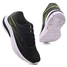 Men's Casual Skater Sneakers Comfortable Lace-Up Low Top Shoes + Socks + Watch - màu đen - Xem 2