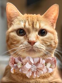 2 pezzi di sciarpa accessorio per collo di gatto con fiori di rosa finti, carino per animali domestici di piccola taglia