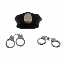 2 件警察制服角色扮演配件套装，包括警察帽子和手铐，适用于角色扮演、派对、摄影道具舞会 - 彩色 - 查看 1