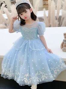 New Style Girls Princess Dress, Roleplay Children's Party Dress With Tulle, Lovely Fairy Tale Princess Costume For Performance