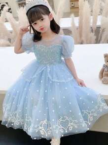 New Style Girls Princess Dress, Roleplay Children's Party Dress With Tulle, Lovely Fairy Tale Princess Costume For Performance