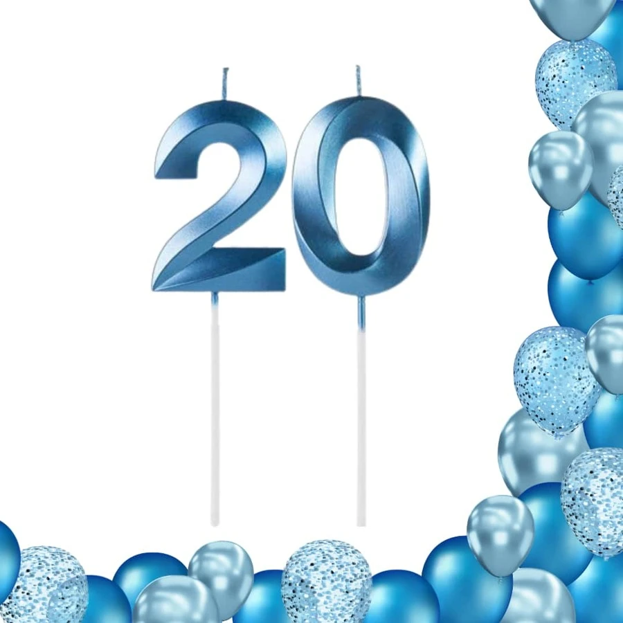 2 Birthday Candles Blue Number Design Various Ages - 20年 - 查看 1