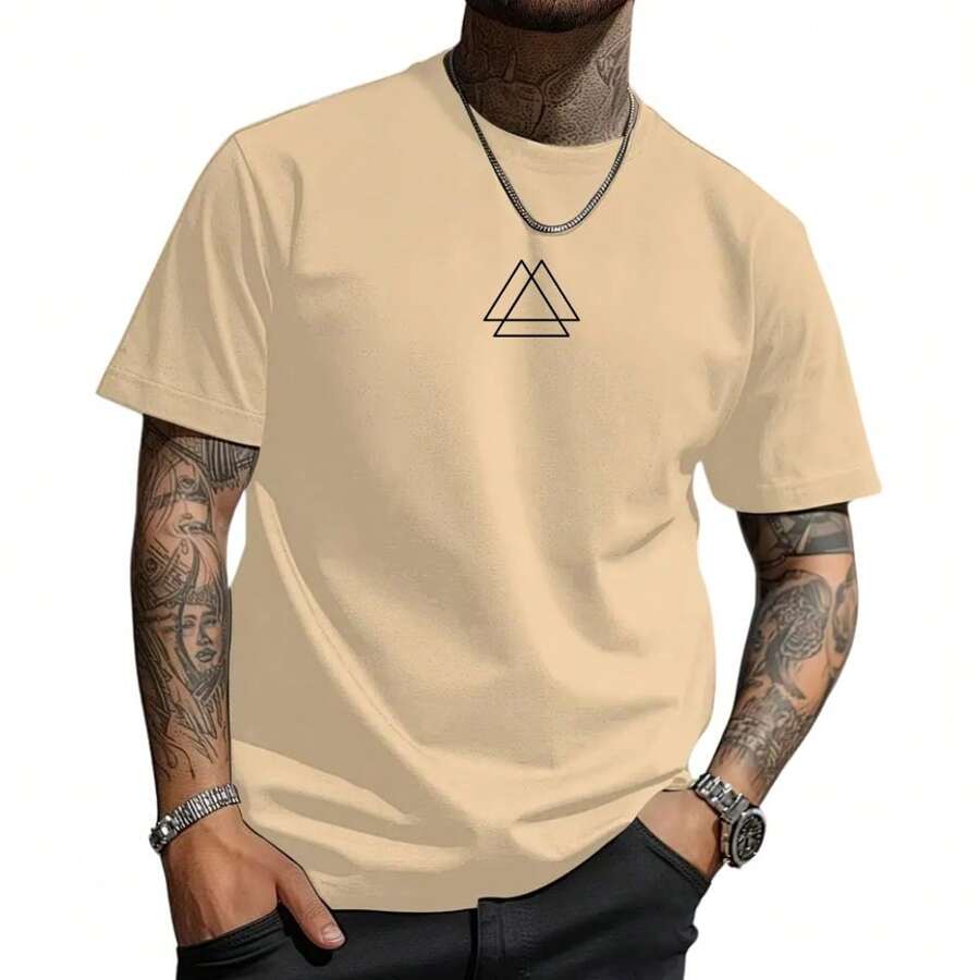 T-Shirt Unisex Shirt 3 Triangle Streetwear Blouse 100% Cotton - 米色 - 查看 1