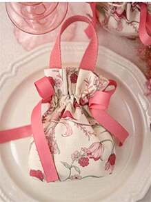 1pc/Pack Multi-Color Floral Non-Woven Fabric Gift Bag, Drawstring Packaging Bag, Suitable For Wedding, Valentine's Day, Holidays, Party, Gift Wrapping Decoration Valentine's Day - Pink - View 3