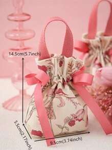 1pc/Pack Multi-Color Floral Non-Woven Fabric Gift Bag, Drawstring Packaging Bag, Suitable For Wedding, Valentine's Day, Holidays, Party, Gift Wrapping Decoration Valentine's Day - Pink - View 2