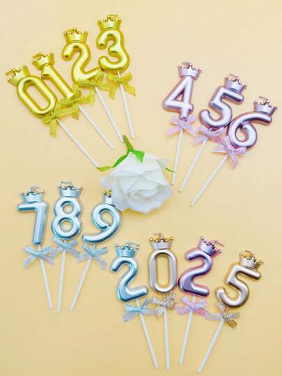 1 件金色和银色皇冠形数字生日蜡烛，可爱公主皇冠蜡烛，适用于新年派对庆祝彩色数字蜡烛、生日蜡烛、生日装饰、生日快乐、蛋糕蜡烛、房间装饰礼物毕业