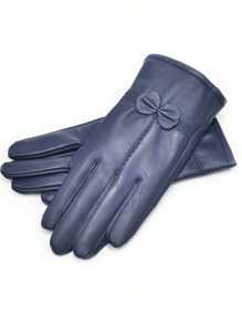Leather Gloves For Women Winter Warm Genuine Sheepskin Leather Gloves With Thermal Cashmere Knitted Lining Driving Fashion Glovec - 藏蓝色 - 查看 3