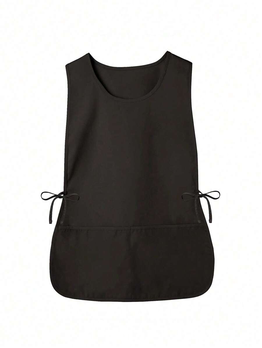 1pc Unisex Apron For Home Cleaning, Pinafore Style With 2 Pockets - Solid Color - View 1