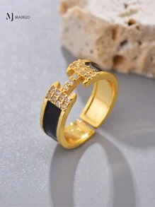 1 szt. Regulowany pierścień w kształcie litery H, materiał miedziany, letnie akcesoria damskie, moda, odpowiedni na codzienne randki, wakacje, wesela, imprezy, walentynki, festiwale damskie, urodziny, rocznice, plaża, prezenty wielkanocne, obrączki ślubne, akcesoria na bal