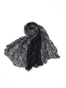 1pc Vintage Patchwork Ditsy Floral Linen Pleated Lightweight Scarf/Shawl, Versatile For Daily Commute Outfit Accessory - Multicolor - View 3