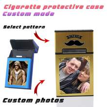 定制个性化打火机盒，打火机盒，自定义图片，超长超薄烟盒，20支香烟容量，超薄男女通用便携式翻盖铝合金烟嘴，礼物，伴郎/伴娘礼物，礼品包装袋礼品包装袋 - 金色 - 查看 2