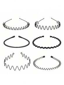 1/6 Pcs Metal Headbands Wavy Hairband Spring Hair Hoop Sports Fashion Hair Bands Black Elastic Non Slip Simple Headwear Accessories Y2k, Men Accessories, Accessories For Man, Head Accessories For Men