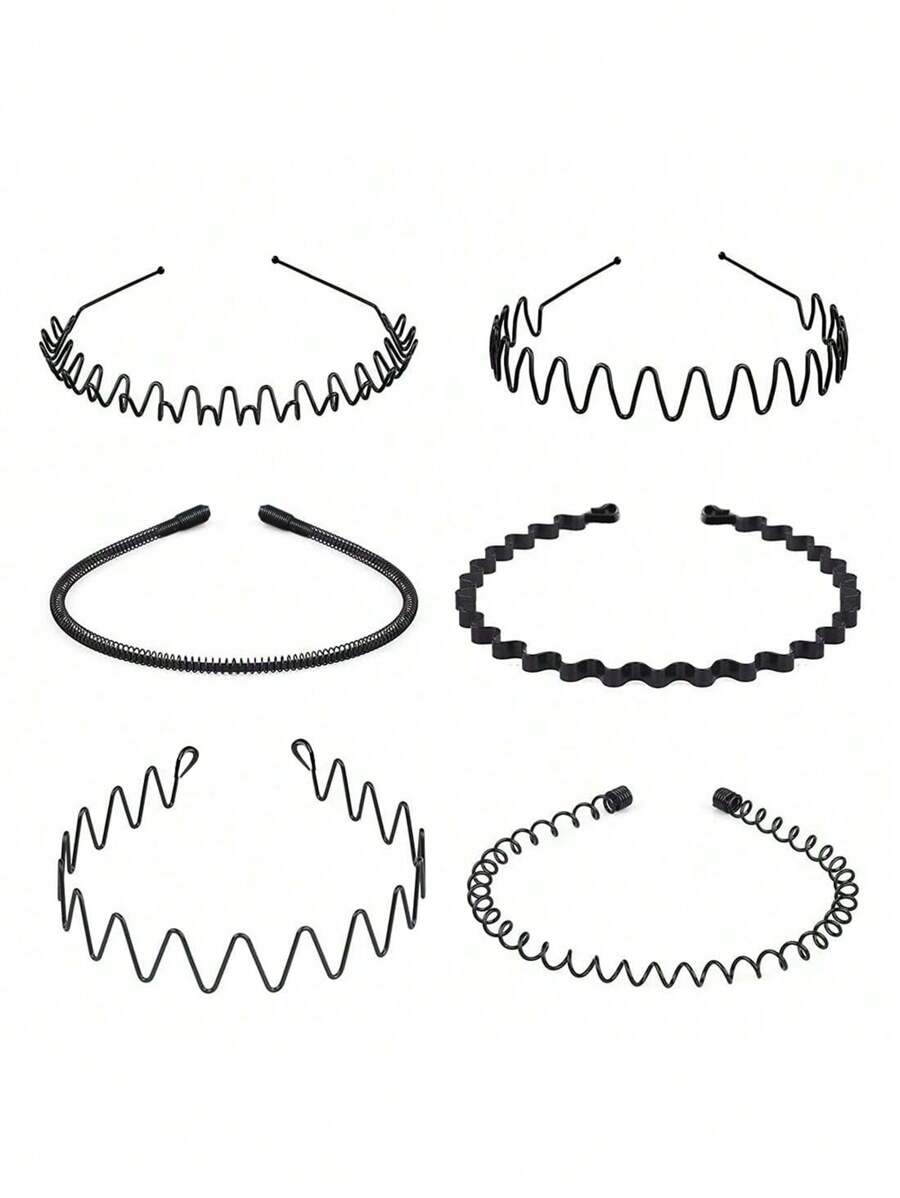 1/6 Pcs Metal Headbands Wavy Hairband Spring Hair Hoop Sports Fashion Hair Bands Black Elastic Non Slip Simple Headwear Accessories Y2k, Men Accessories, Accessories For Man, Head Accessories For Men