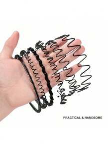1/6 Pcs Metal Headbands Wavy Hairband Spring Hair Hoop Sports Fashion Hair Bands Black Elastic Non Slip Simple Headwear Accessories Y2k, Men Accessories, Accessories For Man, Head Accessories For Men
