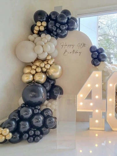 142pcs Navy Blue Beige Balloon Garland Arch Kit Happy 40th 50th 60th Birthday Decorations Balloons Set Baptism Christening Wedding Engagement Party Decor