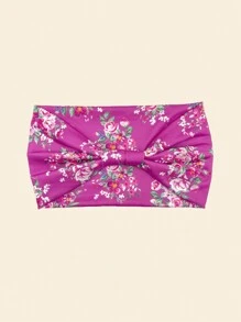 新款波西米亚风格玫瑰印花弹性头带，宽扭发带适合户外、运动、瑜伽、健身服、优雅街头派对，涤纶，四季头巾头带吸汗带