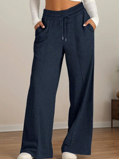 Women's Drawstring Wide Leg Sweatpants With Pockets  Oversized Low Waist Yoga Pants Baggy Trouser
