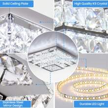 diisunbihuo 15" Modern Square Crystal LED Ceiling Light Fixtures, Chandelier Ceiling Lights 3-Tiers Flush Mount Ceiling Lamp Fixture For Living Room Dining Room (Cool White/Dimmable)