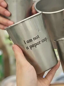 1 件标语图案杯，健康水杯，带标语的金属杯，适合休闲度假、朋友聚会返校 - 銀色 - 查看 6