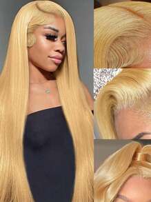 Eulisi 13x6 Straight Lace Front Wigs Human Hair Honey Blonde Wig Human Hair 180 Density Blonde Lace Front Wigs Human Hair 27# Colored Glueless Wigs Human Hair Pre Plcuked With Baby Hair Halloween Costumes - S27 - View 4