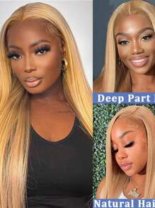 Eulisi 13x6 Straight Lace Front Wigs Human Hair Honey Blonde Wig Human Hair 180 Density Blonde Lace Front Wigs Human Hair 27# Colored Glueless Wigs Human Hair Pre Plcuked With Baby Hair Halloween Costumes - S27 - View 5