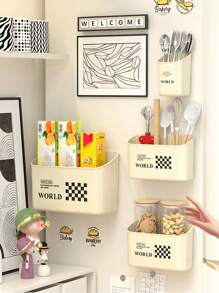 Hộp lưu trữ từ tính đa năng - Giá treo tường không cần khoan cho nhà bếp, phòng tắm và nhiều nơi khác - Tổ chức bằng nhựa có thể mở rộng - Màu be - Xem 8