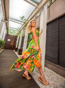 Dress With 2 Buckles And Front Slit - 青檸色 - 查看 3