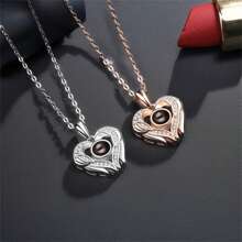 Love Light Luxury Heart Necklace Nano Projection Photo Memory Necklace S925 Silver Necklace To Girlfriend Wife Holiday Box Gift