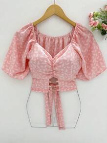 New Style Short Sleeve Printed Shirt - 粉色 - 查看 1