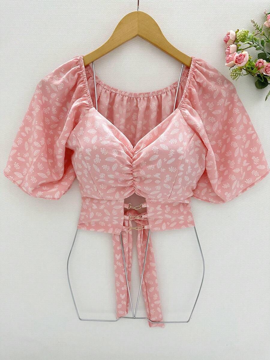 New Style Short Sleeve Printed Shirt - 粉色 - 查看 1