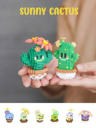 1 盆栽仙人掌积木，情人节礼物，生日礼物，DIY植物系列积木，桌面装饰，减压，缓解压力，家居收藏摆件，拼装公仔，办公桌面摆件，含2500+颗粒的礼品套装。