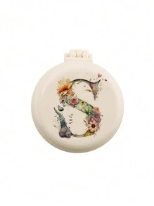 1个可爱26字母花卉婚礼专属迷你梳子，小巧便携迷你气垫梳，带折叠气囊按摩功能，内置镜子，旅行和露营必备 - 米色 - 查看 25